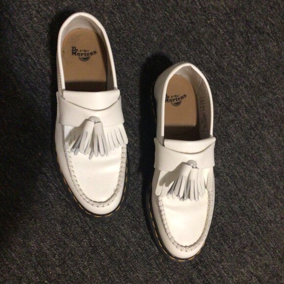 Dr. Martens Adrian Yellow Stitch Leather Tassel Loafers in White Adrian Yellow - Picture 4 of 7